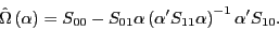 \begin{displaymath} \hat {\Omega }\left( \alpha \right)=S_{00} -S_{01} \alpha \left( {{\alpha }'S_{11} \alpha } \right)^{-1}{\alpha }'S_{10} . \end{displaymath}