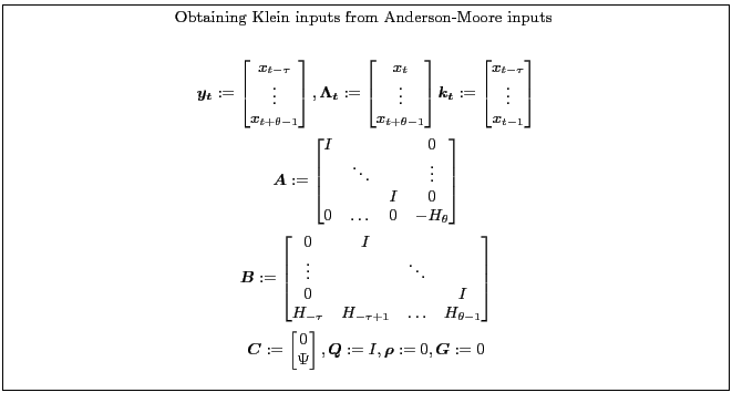 \fbox{\parbox{0.9\textwidth}{\small \centerline{Obtaining Klein inputs from Ande... ...ix}, \boldsymbol{Q}:=I, \boldsymbol{\rho}:=0, \boldsymbol{G}:=0 \end{gather*} }}