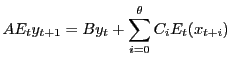 LaTex Encoded Math: \displaystyle AE_ty_{t+1}=By_t+ \sum_{i=0}^\theta C_i E_t(x_{t+i})
