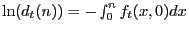 \ln (d_t (n))=-\smallint _0^n f_t (x,0)dx