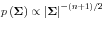 p\left( {\rm {\bf\Sigma }} \right)\propto \left\vert {\rm {\bf\Sigma }} \right\vert^{{-\left( {n+1} \right)} \mathord{\left/ {\vphantom {{-\left( {n+1} \right)} 2}} \right. \kern-\nulldelimiterspace} 2}
