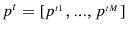  p^{t}=[p^{_{^{{t1}}}},...,p^{_{^{{tM}}% }}]