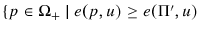 \{p\in \Omega _{+}\mid{% e(p,u)}\geq e({\Pi }^{\prime },u)