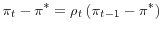 \displaystyle \pi _{t}-\pi ^{\ast }=\rho_{t} \left( \pi _{t-1}-\pi ^{\ast }\right)