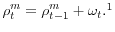 % latex2html id marker 2769 $\displaystyle \rho _{t}^{m}=\rho _{t-1}^{m}+\omega... ...odel is over-parameterised and therefore prefer the random-walk specification.}$