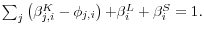 \sum\nolimits_j {\left( {\beta _{j,i}^K -\phi _{j,i} } \right)+ } \beta _i^L +\beta _i^S =1.
