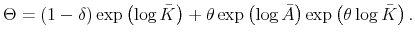 \displaystyle \Theta=\left( 1-\delta\right) \exp\left( \log\bar{K}\right) +\theta \exp\left( \log\bar{A}\right) \exp\left( \theta\log\bar{K}\right) . 