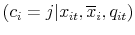 \displaystyle (c_{i}=j\vert x_{it},\overline{{x}}_{i},q_{it})