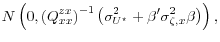 \displaystyle N\left(0,\left(Q_{xx}^{zx}\right)^{-1}\left(\sigma^2_{U^\star} + \beta^{\prime} \sigma^2_{\zeta,x}\beta\right)\right),