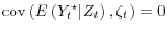  \mathop{\mathrm{cov}}\left(E\left(Y_t^\star \vert Z_t \right),\zeta_t\right) = 0
