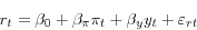 \begin{displaymath} r_t =\beta _0 +\beta _\pi \pi _t +\beta _y y_t +\varepsilon _{rt} \end{displaymath}