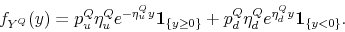 \begin{displaymath} f_{Y^Q}(y) = p_u^Q \eta_u^Q e^{-\eta_u^Q y} {\bf 1}_{\{y\ge 0\}} + p_d^Q \eta_d^Q e^{\eta_d^Q y} {\bf 1}_{\{y < 0\}}. \end{displaymath}