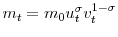  m_{t}=m_{0}u_{t}^{\sigma}% v_{t}^{1-\sigma}