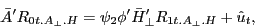 \begin{displaymath} {\bar {A}}'R_{0t.A_\bot .H} =\psi _2 {\phi }'{\bar {H}}'_\bot R_{1t.A_\bot .H} +\hat {u}_t , \end{displaymath}