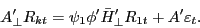 \begin{displaymath} {A}'_\bot R_{kt} =\psi _1 {\phi }'{\bar {H}}'_\bot R_{1t} +{A}'\varepsilon _t . \end{displaymath}