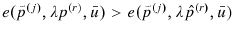  e(\tilde{p}^{\left( j\right) },\lambda p^{\left( r\right) },\bar{u})>e(\tilde{p}^{\left( j\right) },\lambda\hat{p}^{\left( r\right) },\bar{u})