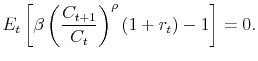\displaystyle E_t\left[\beta\left(\frac{C_{t+1}}{C_t}\right)^\rho (1 + r_t) - 1 \right] = 0.