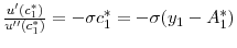 $ \frac{u'(c_1^*)}{u^{\prime\prime}(c_1^*)} = - \sigma c_1^* = - \sigma (y_1 - A_1^*)$