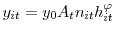\displaystyle y_{it}=y_{0}A_{t}n_{it}h_{it}^{\varphi}% 