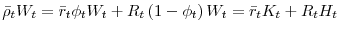  % \bar{\rho} _{t}W_{t}=\bar{r}_{t}\phi _{t}W_{t}+R_{t}\left( 1-\phi _{t}\right) W_{t}=\bar{r}_{t}K_{t}+R_{t}H_{t}