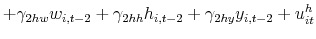 \displaystyle +\gamma_{2hw}w_{i,t-2}+\gamma_{2hh}h_{i,t-2}+\gamma_{2hy}y_{i,t-2}% +u_{it}^{h}