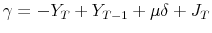  \gamma =-Y_{T}+Y_{T-1}+\mu\delta+J_{T}