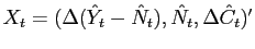 $ X_{t} = (\Delta(\hat{Y}_{t}-\hat{N}_{t}),\hat{N}_{t},\Delta\hat{C}_{t})^{\prime}$