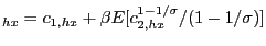 $ _{hx}=c_{1,hx}+\beta E[c_{2,hx}^{1-1/\sigma}/(1-1/\sigma)]$