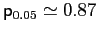 $ \mathsf{p}_{0.05}\simeq0.87$