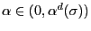 $ \alpha\in(0,\alpha^{d}(\sigma))$