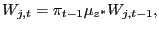 $\displaystyle W_{j,t}=\pi_{t-1}\mu_{z^{\ast}}W_{j,t-1}, $