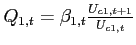 $Q_{1,t}=\beta _{1,t}\frac{U_{c1,t+1}}{U_{c1,t}}$