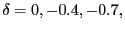 $ \delta =0,-0.4,-0.7,$