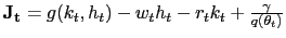 $ \mathbf{J_{t}} = g(k_{t},h_{t}) - w_{t} h_{t} - r_{t} k_{t} + \frac{\gamma}{q(\theta_{t})}$
