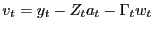 $\displaystyle v_{t} =y_{t}-Z_{t}a_{t}-\Gamma_{t} w_{t}$