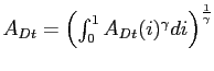 $ A_{Dt}=\left( \int_{0}^{1}A_{Dt}(i)^{\gamma}di\right) ^{\frac {1}{\gamma}}$
