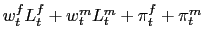 $ w_{t}^{f}L_{t}^{f}+w_{t}^{m}L_{t}^{m}+\pi_{t}^{f}+\pi _{t}^{m}$