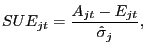 $\displaystyle SUE_{jt} =\frac{A_{jt} -E_{jt} }{\hat{\sigma}_{j} }, $