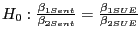 $ H_{0} :\frac{\beta_{1Sent} }{\beta_{2Sent} }=\frac{\beta_{1SUE} }{\beta_{2SUE} }$