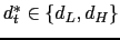 $d^*_t \in \{d_L, d_H\}$