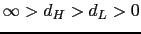 $\infty > d_H > d_L > 0$