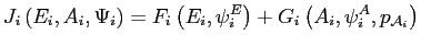 $\displaystyle J_{i}\left( E_{i},A_{i},\Psi_{i}\right) =F_{i}\left( E_{i},\psi_{i} ^{E}\right) +G_{i}\left( A_{i},\psi_{i}^{A},p_{\mathcal{A}_{i}}\right)$