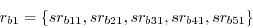 \begin{displaymath} r_{b1} =\left\{ {sr_{b11} ,sr_{b21} ,sr_{b31} ,sr_{b41} ,sr_{b51} } \right\} \end{displaymath}