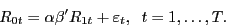 \begin{displaymath} R_{0t} =\alpha {\beta }'R_{1t} +\varepsilon _t ,\;\;t=1,\ldots ,T. \end{displaymath}