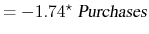 \displaystyle = - 1.74^{\star}\ \textsl{Purchases}
