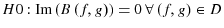  H0:\operatorname{Im}\left( B\left( f,g\right) \right) =0~\forall\left( f,g\right) \in D