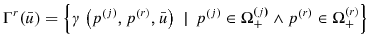 \displaystyle \Gamma^{r}(\bar{u})=\left\{ {\gamma\left( p^{\left( j\right) }{,p^{\left( r\right) },\bar{u}}\right) \;}\mid{{\,p^{\left( j\right) }\in\Omega _{+}^{(j)}\wedge p^{\left( r\right) }\in\Omega_{+}^{(r)}}}\right\} % 