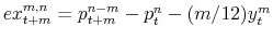  % ex_{t+m}^{m,n}=p_{t+m}^{n-m}-p_{t}^{n}-(m/12)y_{t}^{m}