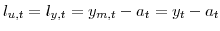  l_{u,t}=l_{y,t}=y_{m,t}-a_{t}=y_{t}-a_{t}