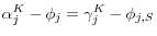 \alpha _j^K -\phi _j =\gamma _j^K -\phi _{j,S} 